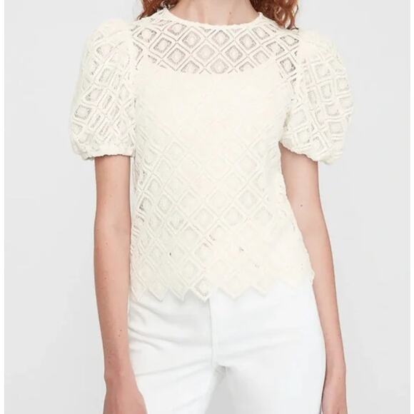 Express Lace Puff Sleeve Tee Color Ivory Size X Small Style #06476191 - Picture 1 of 7